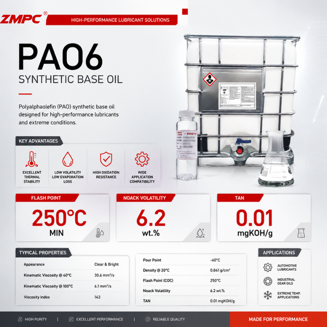 PAO6 Polyalphaolefin (PAO) Synthetic Base Oil for Engine Oils, Industrial Lubricants & Grease Formulations
